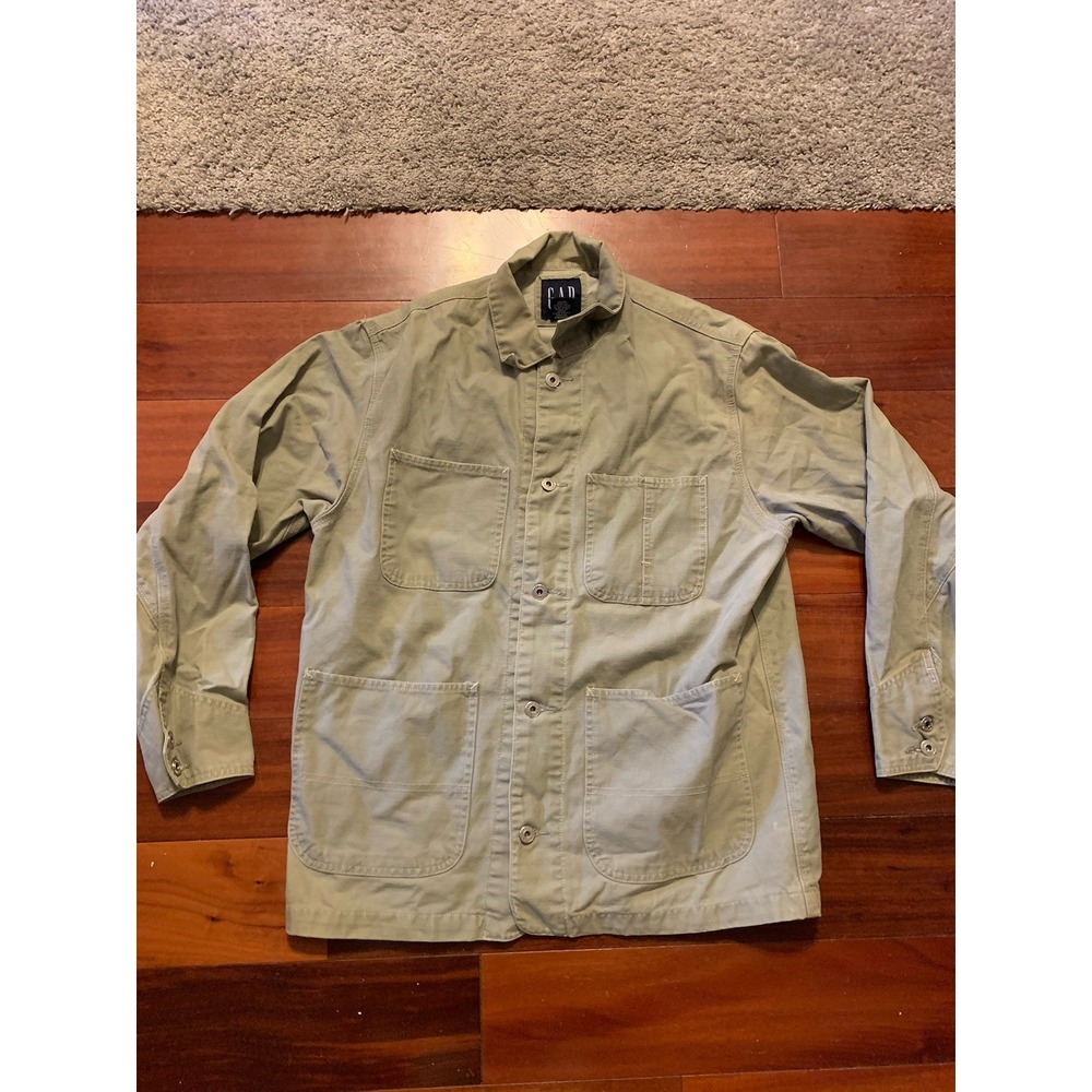 Gap Industrial Standard Utility Military Jacket Mens Small Green Cotton Canvas